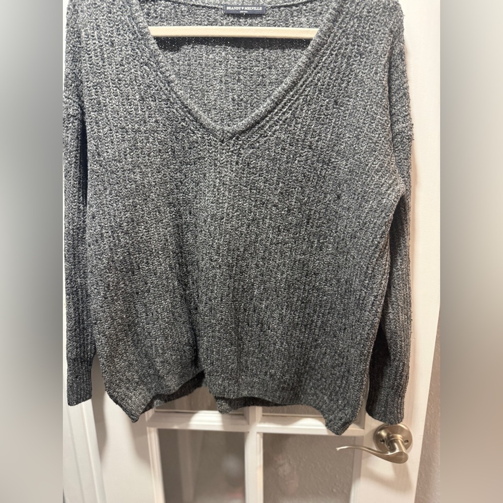 Brandy Melville Gray V-Neck Sweater - Picture 3 of 5